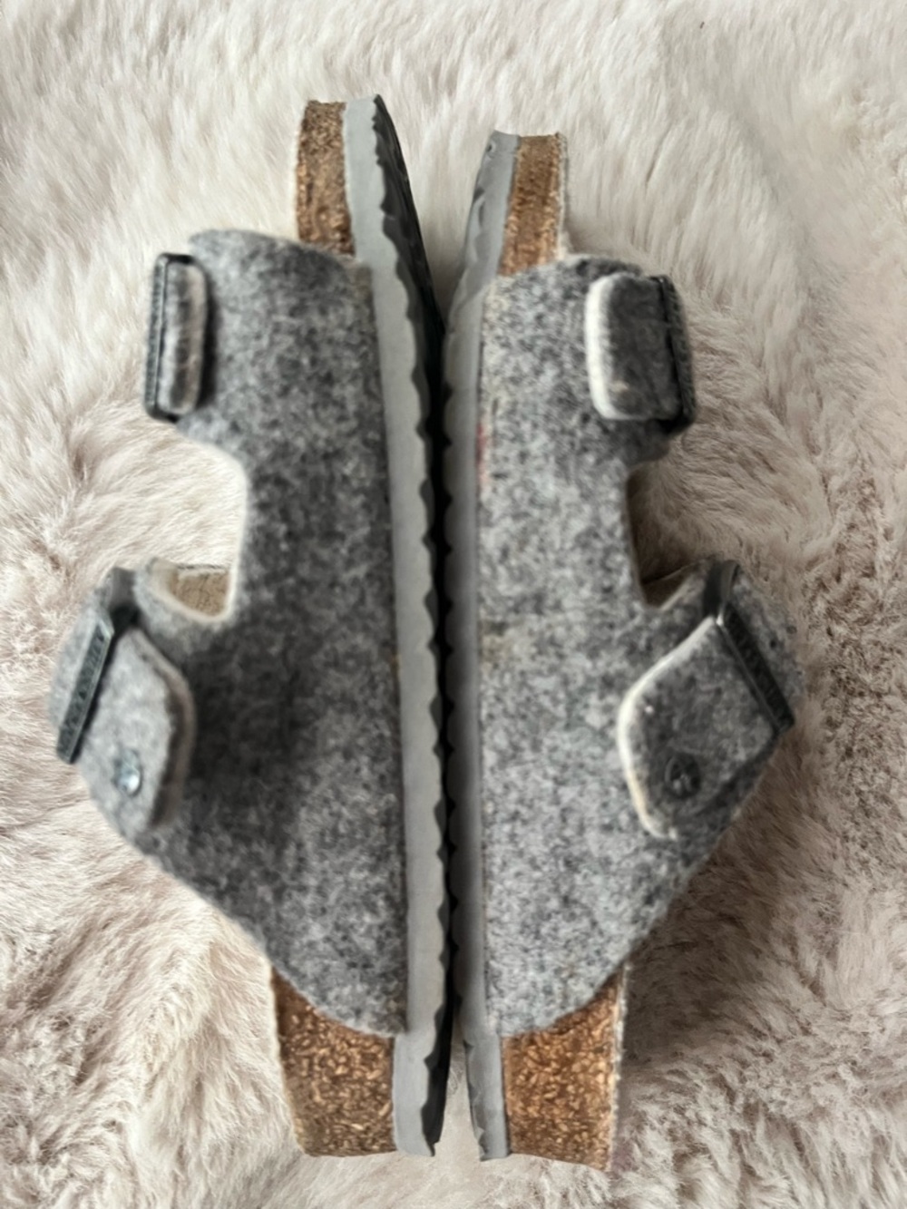 Birkenstock Arizona Gray Felt Double-Strap Shearling Slides Size 31 - Picture 5 of 9